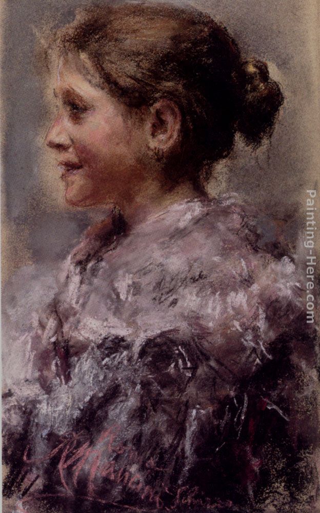 Portrait Of A Young Girl painting - Antonio Mancini Portrait Of A Young Girl art painting